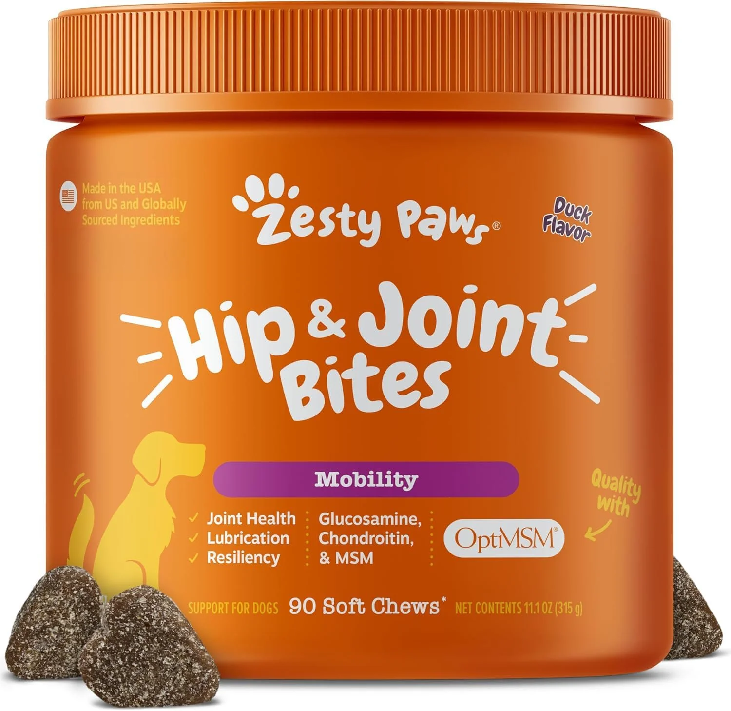 Zesty Paws Hip & Joint Mobility Bites for Dogs – Glucosamine, Chondroitin & MSM