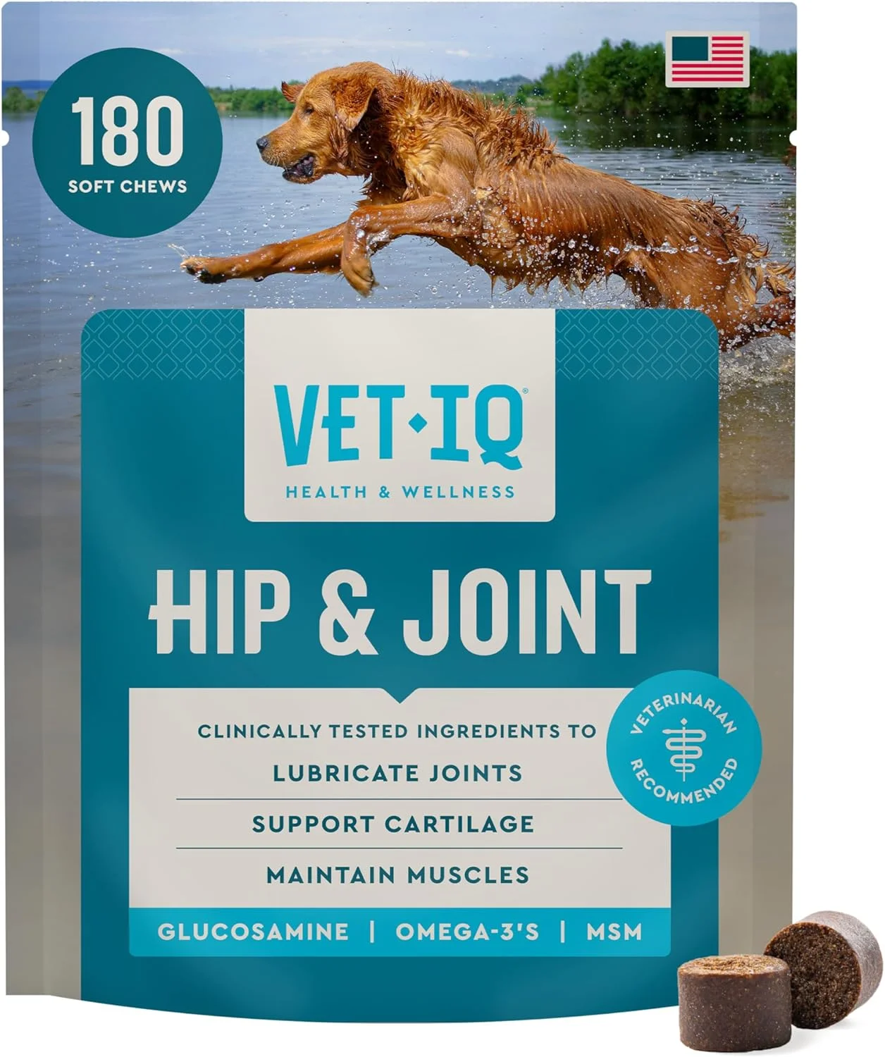 VetIQ Hip & Joint Supplement for Dogs – Glucosamine, MSM & Omega-3