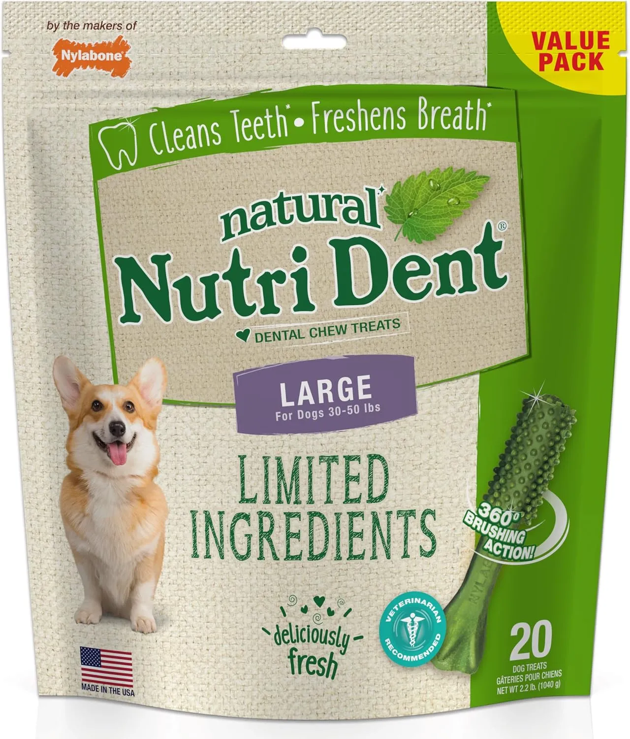 Nylabone Advanced Oral Care Dental Chew Treats for Dogs – Chlorophyll Formula