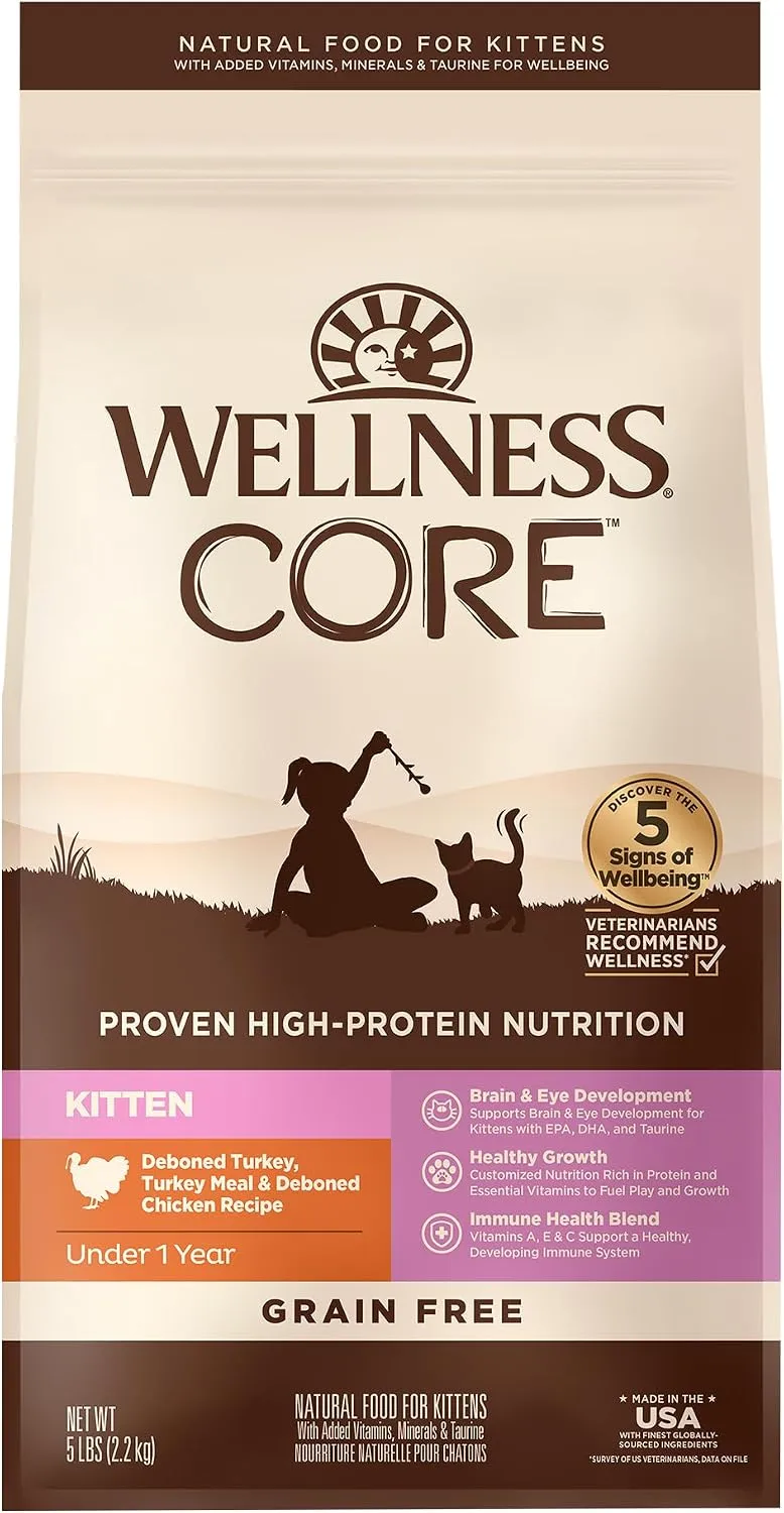 Wellness CORE Grain-Free Kitten Dry Cat Food – Turkey, Chicken & Whitefish Recipe