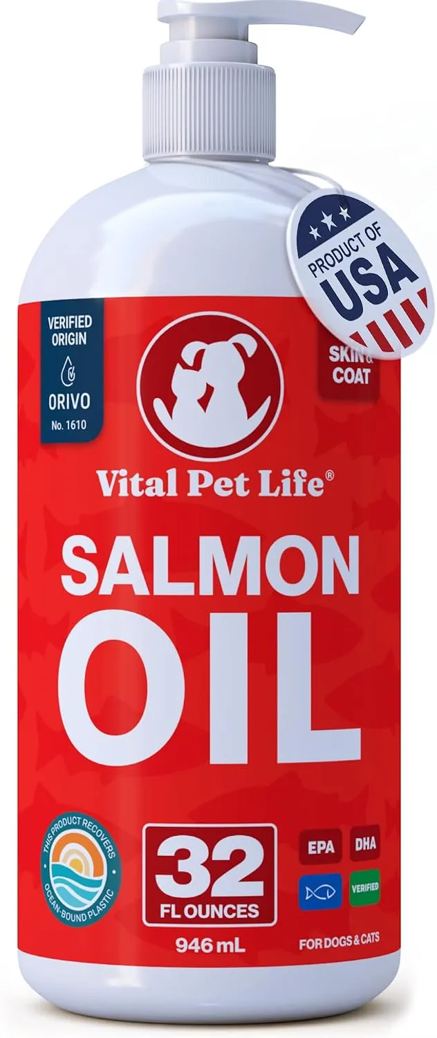 Vital Pet Life Wild Alaskan Salmon Oil for Dogs & Cats – Omega-3 Skin & Coat Support