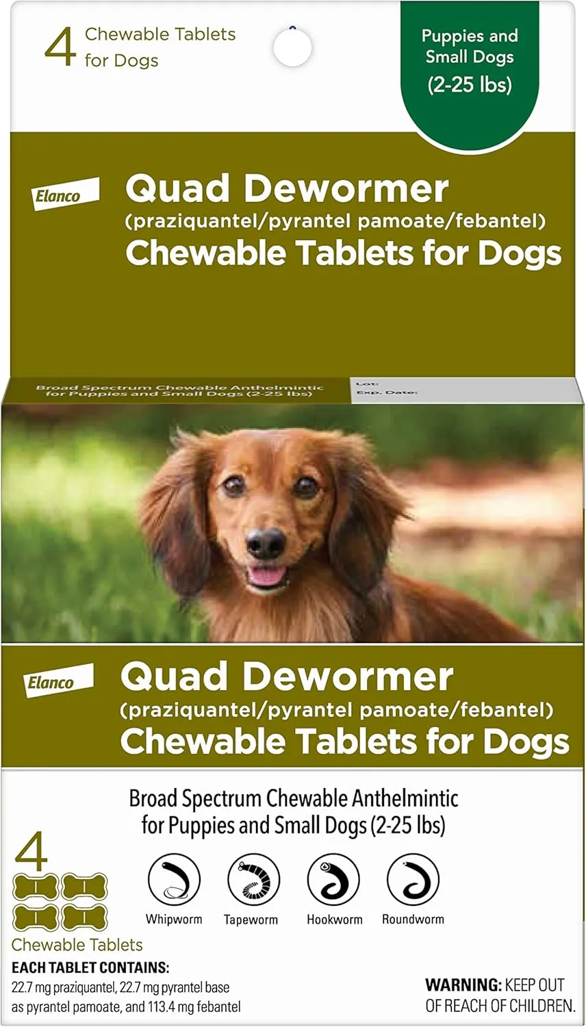 Elanco (Bayer) Quad Dewormer Chewable Tablets for Dogs (4-Way Formula)
