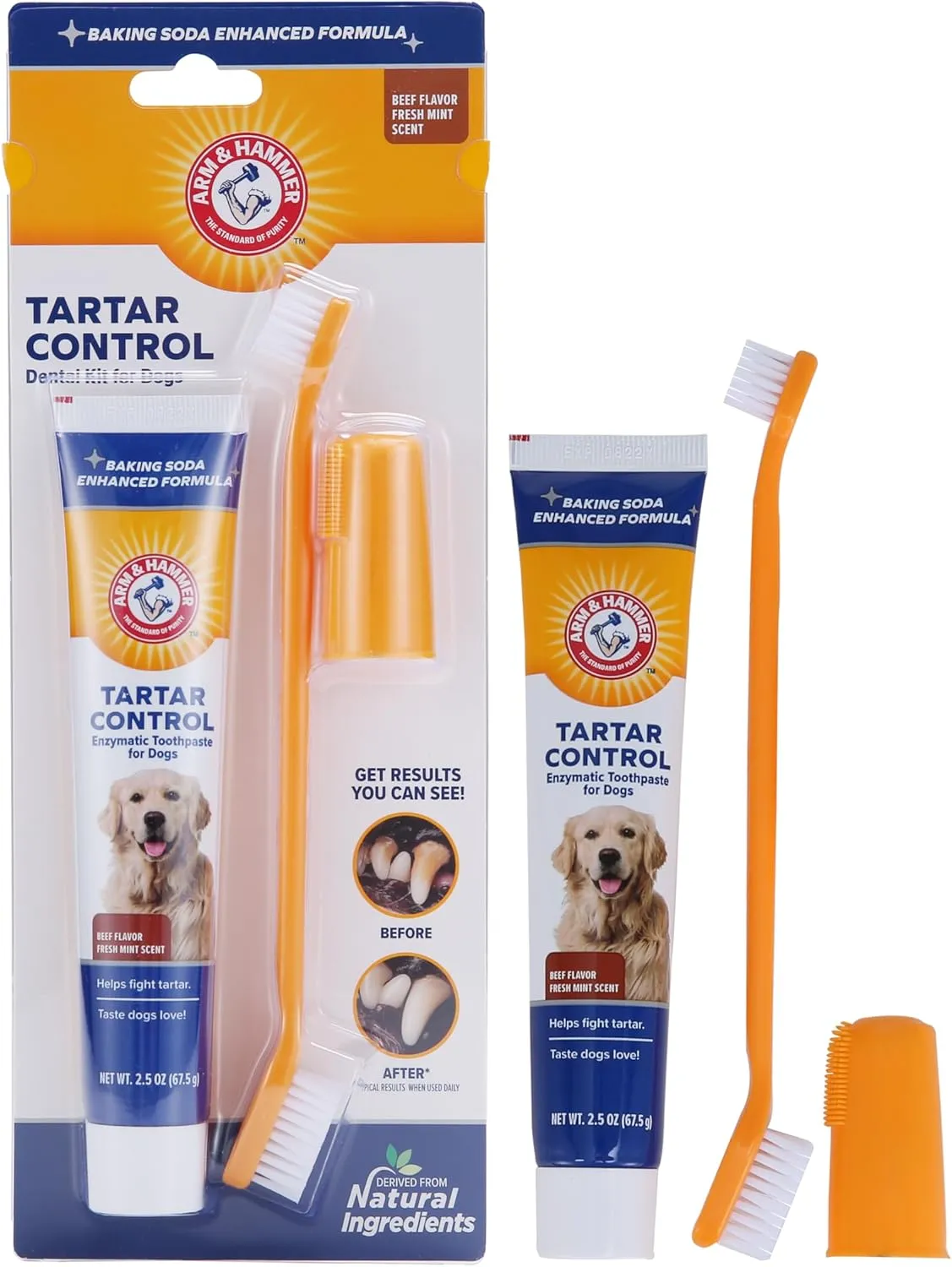 Arm & Hammer for Pets Tartar Control Dog Dental Kit – Enzymatic Toothpaste, Toothbrush & Fingerbrush