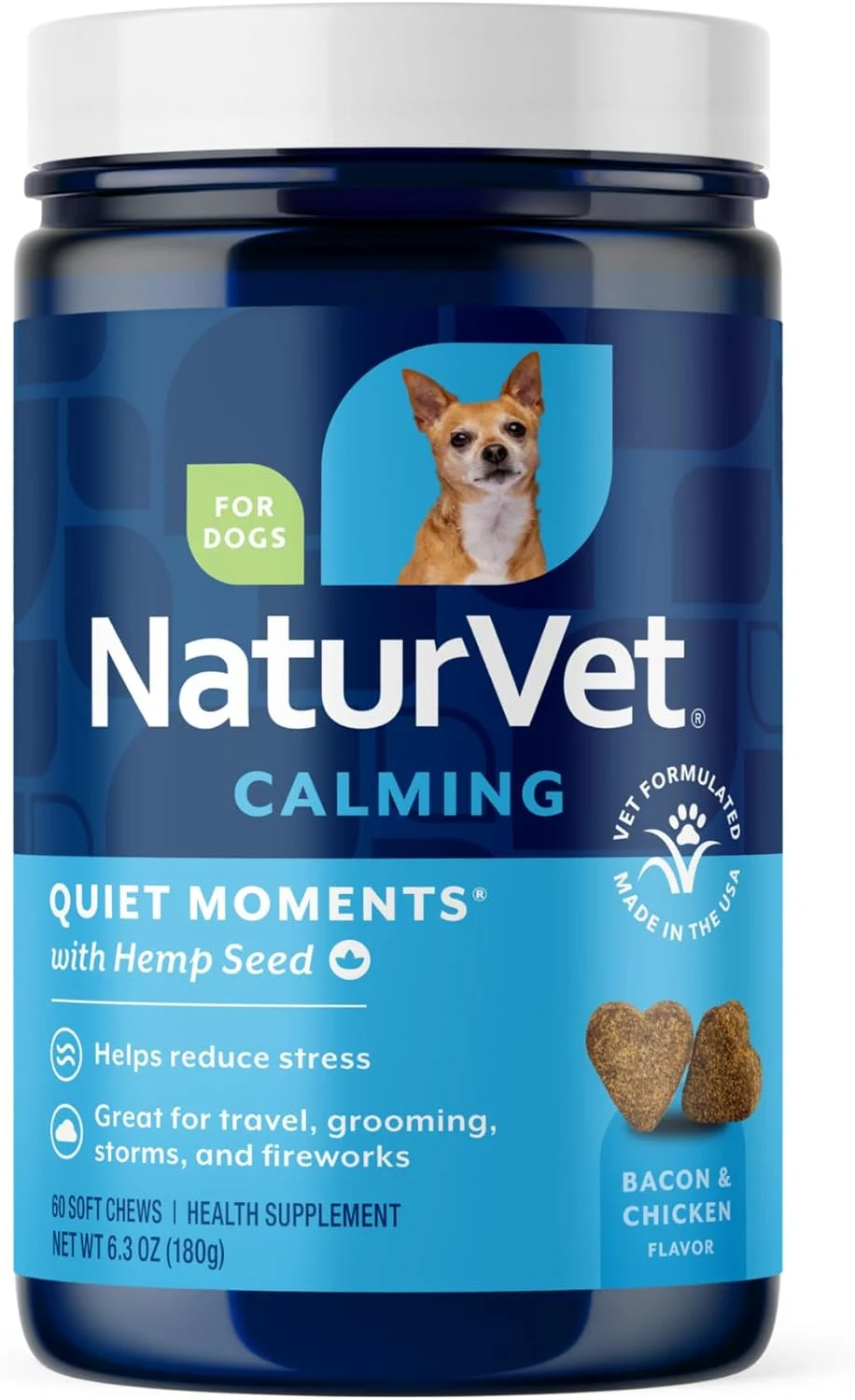 NaturVet Quiet Moments Plus Hemp Calming Aid Soft Chews for Dogs