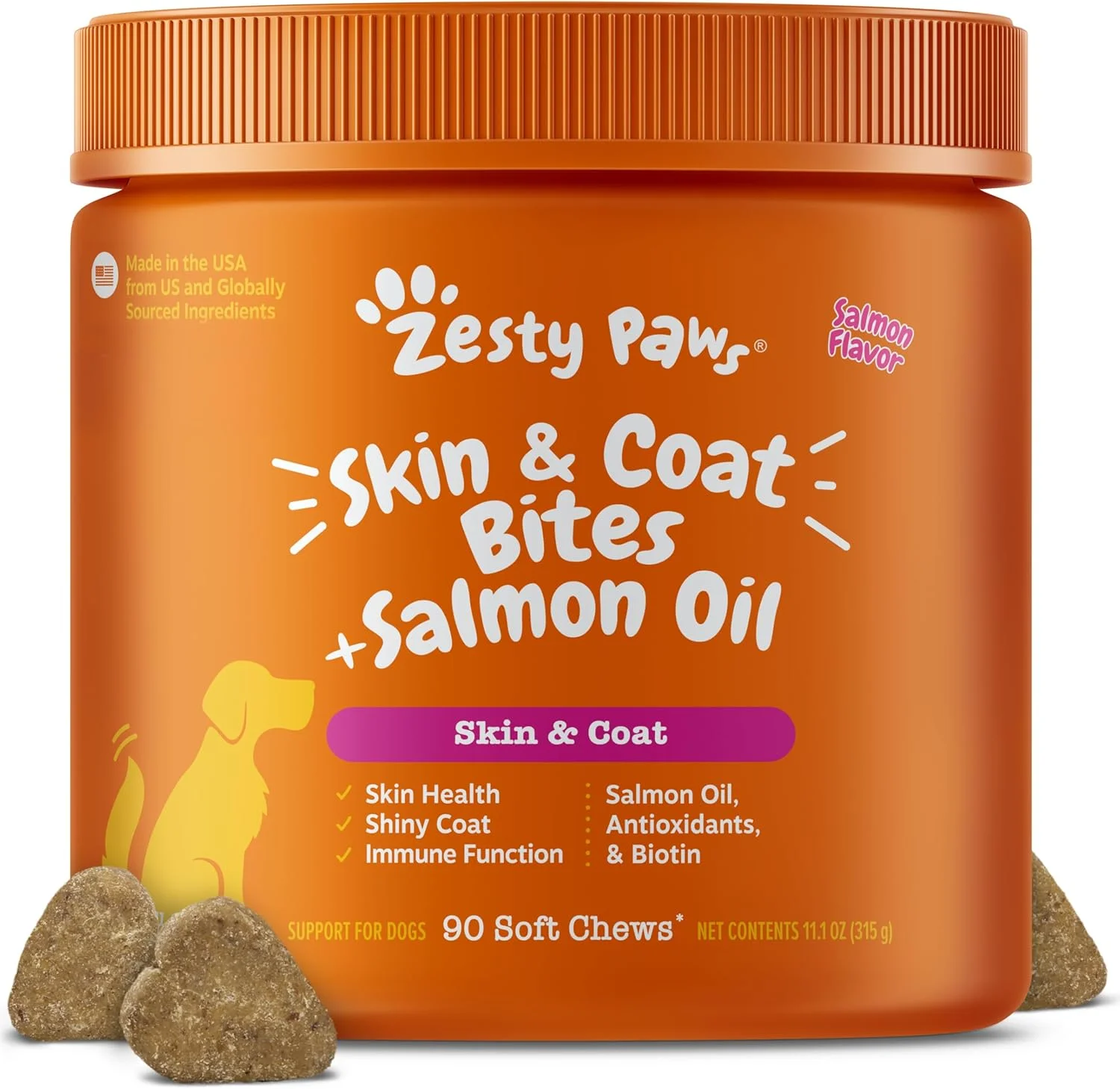 Zesty Paws Omega-3 Salmon Oil Chews for Dogs – Skin & Coat Support